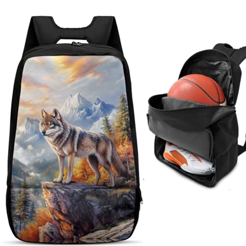 Basketball Backpack With Separate Ball Compartment And Shoes Fit Basketball Volleyball Football - color: Forest Wolf