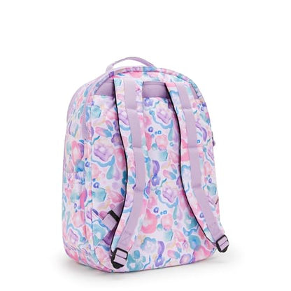 Kipling Women's Seoul Extra Large 17" Laptop Backpack, Durable, Roomy with Padded Shoulder Straps, Built-In Protective Sleeve - color: Aqua Flowers, size: 13.5''L x 17.75''H x 9''D