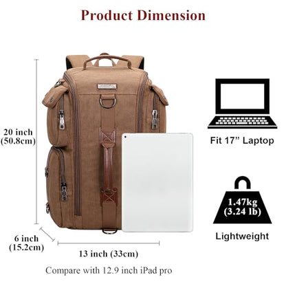 WITZMAN Travel Backpack for Men and Women Carry On Canvas Backpack Duffel Bag for Airplanes Fit 17 Inch Laptop (6661 Classic Brown) - color: Brown
