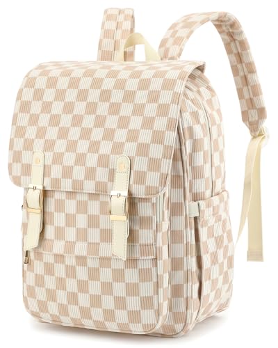 Corduroy Laptop Backpack for Women, Fits 15.6 Inch Computer Bag, College High School Bookbag Travel Daypack Purse, Work Business Bags - Corduroy Checkered Brown - color: Corduroy Checkered Brwon