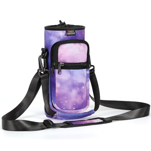 Nuovoware Water Bottle Carrier Bag, Premium Neoprene Portable Insulated Water bottle Sling Holder Bag 500ml/750ml/1000ml with Adjustable Shoulder Strap for Men Women Hiking, Sling Bottle Case - color: Purple Starry Sky, size: 25-32 Ounces - Standard