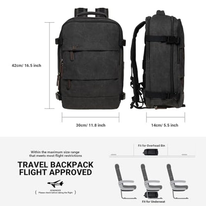 KAUKKO Canvas Travel Rucksack, Large Capacity Carry On Bag with Shoe Pouch and 15.6 inch Laptop Compartment, Flight Approved Outdoor 40L Luggage Weekender Bag, 12-BLACK - color: 12-black