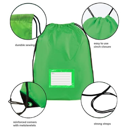 Drawstring Backpack Bulk 20 Pcs Draw String Bags DIY Gym Sports Traveling Yoga Cinch Bag Sackpack Drawstring Memo Card (green) - color: Green