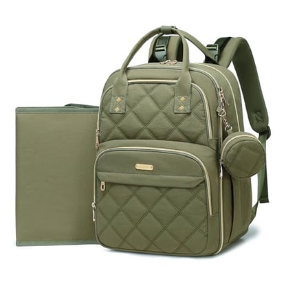 Diaper Bag Backpack, Large 26L Baby Bag with Portable Changing Pad & Pacifier Case, Waterproof Quilted Maternity Backpack for Mom and Dad, Travel Essentials with Insulated Pockets, Green - color: Olive Green