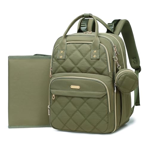 Diaper Bag Backpack, Large 26L Baby Bag with Portable Changing Pad & Pacifier Case, Waterproof Quilted Maternity Backpack for Mom and Dad, Travel Essentials with Insulated Pockets, Green - color: Olive Green