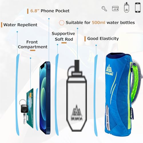 Azarxis TPU Soft Flask Collapsible Water Bottle Running Folding Gel Water Reservoir Handheld for Hydration Pack Hiking Cycling Climbing Jogging Marathon Trail Race - color: #01 Black Handheld Bottle Carrier - Bottle Not Included