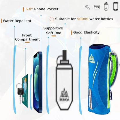 Azarxis TPU Soft Flask Collapsible Water Bottle Running Folding Gel Water Reservoir Handheld for Hydration Pack Hiking Cycling Climbing Jogging Marathon Trail Race - color: #01 Black Handheld Bottle Carrier - Bottle Not Included