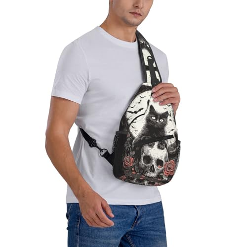 Sling Backpack Unisex Crossbody Chest Bag Shoulder Chest Bag For Women Men Hiking Travel - color: Cat Skull