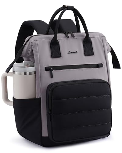 LOVEVOOK Puffer Laptop Backpack for Women, 15.6 Inch Work Backpack purse for Nurse Teacher, Personal Item Travel Bag College Computer Daypack for Daily Commute - color: Black-grey, size: 15.6 Inch