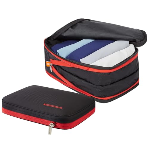 Bee Nesting BeeNesting Waterproof Compression Packing Cubes sets,Large Travel Packing organizers for Carry on Luggage,2 Sides Expandable Storage Bags - color: Black Red, size: 2 Pack(9L+9L)
