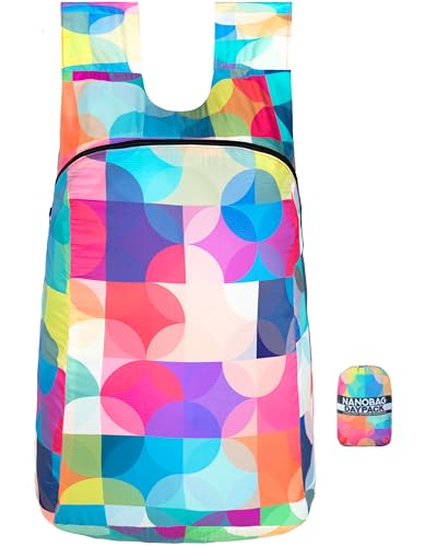 Nanobag Daypack - Ultralight 16L Foldable Travel & Hiking Backpack, Reusable, Packable, Collapsible Bag for Men & Women - color: Color Blocks