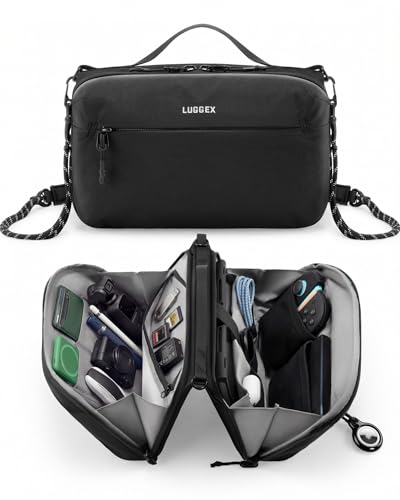 LUGGEX Large Tech Pouch, Cable Organizer Bag with Removable Crossbody Strap, Dual Accessories Bag & Water Resistant for Kindle, Chargers, Cord, Earphone for Travel Office All-in-One, Black CBX01 - color: Black