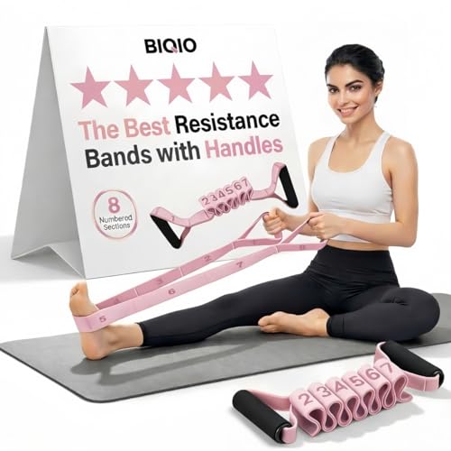 Fitness Resistance Bands with Handles, 2026 Upgrade Yoga Stretch Belt Band for Exercise, Numbered Elastic Fashion Puller for Women, Stretchy, Legs, Glute, Workout, Hip, Body Stretcher - color: Pink