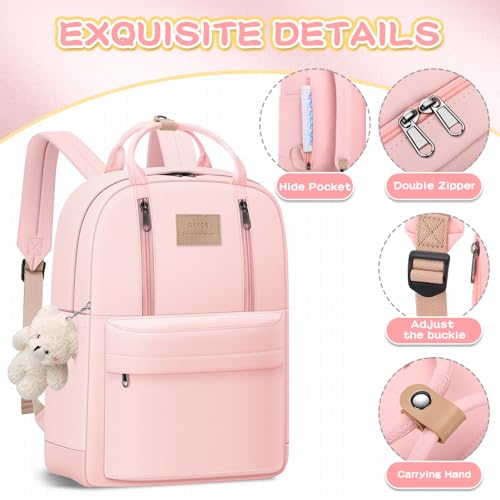 GAXOS Cute Backpack for School Aesthetic Backpack Purse for Women Girls Pink Book Bag Korea Style Bookbag - color: Pink