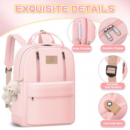 GAXOS Cute Backpack for School Aesthetic Backpack Purse for Women Girls Pink Book Bag Korea Style Bookbag - color: Pink