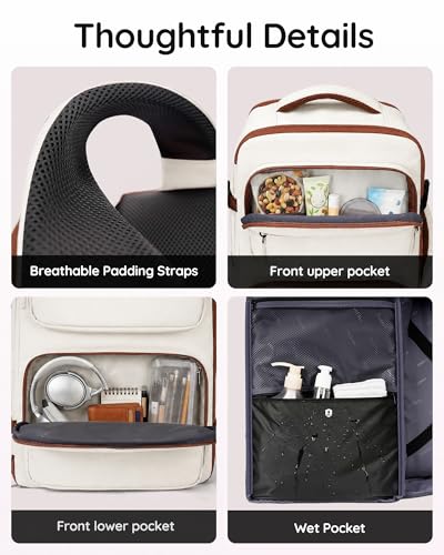 Taygeer Personal Item Bag 18 x 14 x 8 Inches for Women, TSA Approved Under Seat Carry on Backpack with Water Bottle Pocket and Shoe Pouch, Travel Bag for Airplanes Fits 15.6 Inch Laptop, Khaki White - color: Khaki White