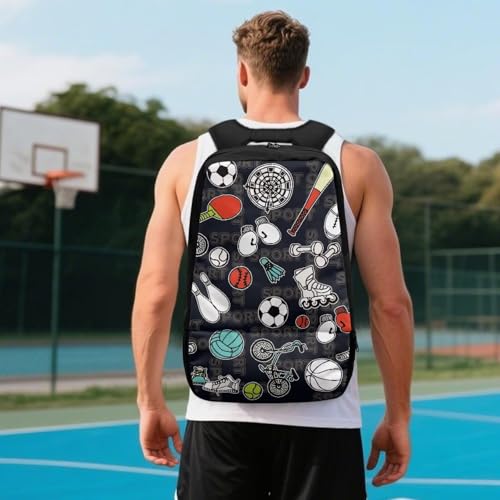 18.5in Basketball Backpack Basketball Bag with Shoe Compartment & Ball Holder, Waterproof Bag for Soccer Volleyball - color: Multi Sports Equipment Print