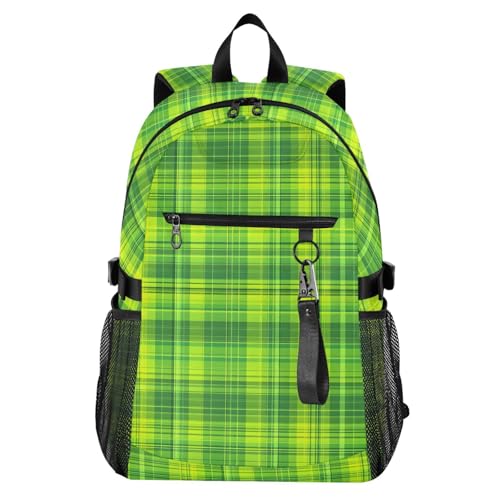 ALAZA Lime Green Plaid Pattern Backpack for Women Men, 23L Water Resistant Twill Daypack with 14 Inch Laptop Compartment, Wide Open Aesthetic School Bag for Travel Work