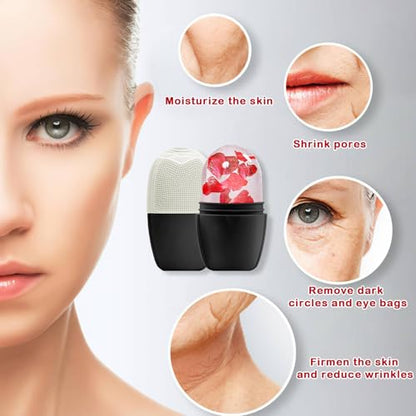 XHJRI Ice Face Roller Massager,Ice Cube Roller for Face, Eyes and Neck Naturally Conditioning and Skin Care,De-Puff Eye Bags,Reduce Migraine Pain,Reusable Massage Silicone Ice Mold (New Black White) - color: New Black White