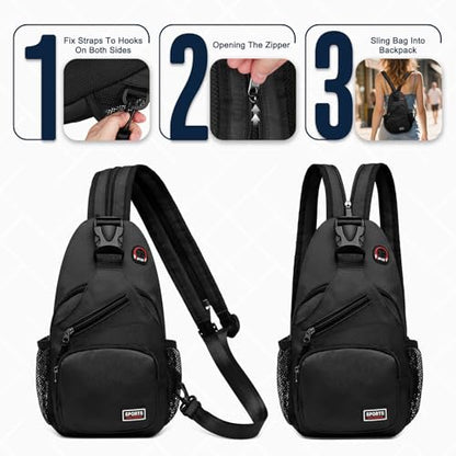 Convertible Sling Bag with Coin Pocket, 7.9" Tablet Crossbody Mini Backpack with Headphone Jack Casual Pack for Women Men Travel, Black - color: Black, size: Small