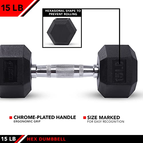 JFIT Rubber Hex Dumbbell - style: 15lb (Single)