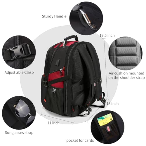 SHRRADOO Extra Large 50L Travel Laptop Backpack with combination lock, College Backpack Airline Approved Business Work Bag Fit 17 Inch Laptops for Men Women,Red - color: Red