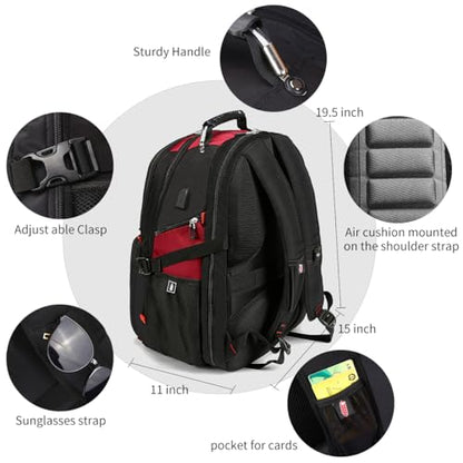 SHRRADOO Extra Large 50L Travel Laptop Backpack with combination lock, College Backpack Airline Approved Business Work Bag Fit 17 Inch Laptops for Men Women,Red - color: Red