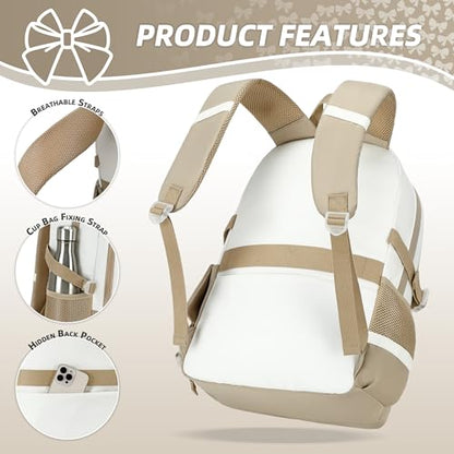 School Backpack for Girls 3PCS Nylon Kids Backpack Set with Lunch Box & Pencil Pouch, Cute Lightweight Teen Girls School Bag Laptop Bag Travel Daypack for Elementary Middle High School Beige Brown - color: Brown