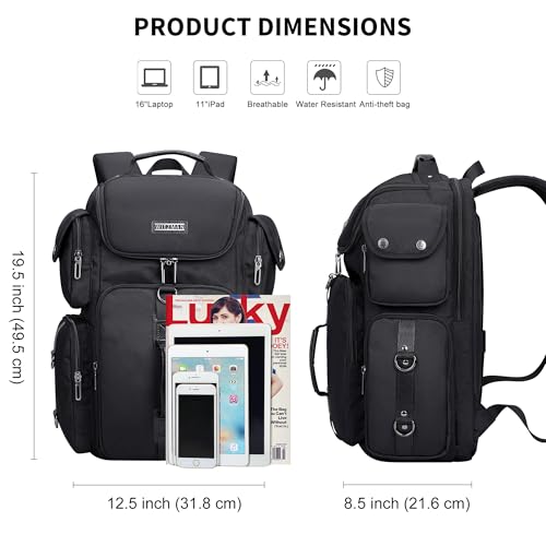 WITZMAN Travel Backpack for Men Carry-on Laptop Backpack Fit 16 Inch Airline Approved for Traveling,Casual,Commuting(B744 Black) - color: Black