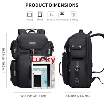 WITZMAN Travel Backpack for Men Carry-on Laptop Backpack Fit 16 Inch Airline Approved for Traveling,Casual,Commuting(B744 Black) - color: Black