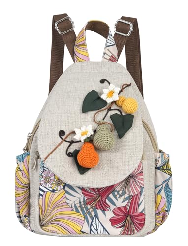 Small Canvas Backpack, Retro Boho Washed Hippie for Women Daily Commute (Gourd Decorations) - color: Gourd