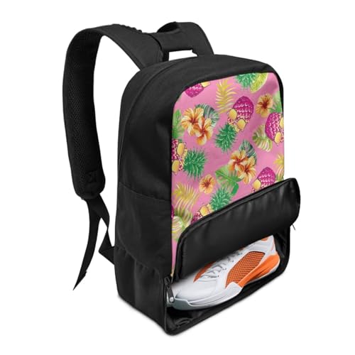 18.5in Basketball Backpack Basketball Bag with Shoe Compartment & Ball Holder, Waterproof Bag for Soccer Volleyball - color: Summer Pineapple Floral Print