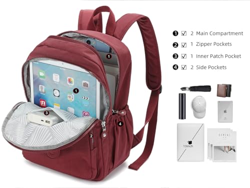 Hiking Waterproof 13" Laptop Backpack Purse for Women and Men,Travel Backpack - color: Red