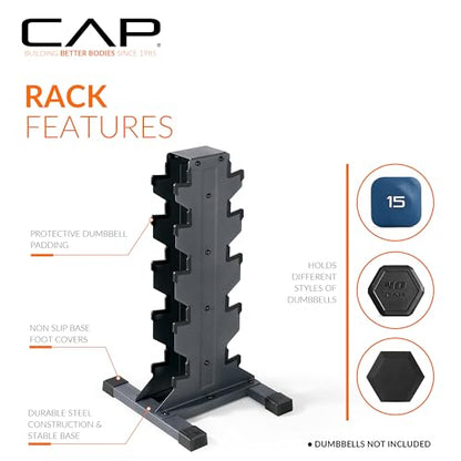 CAP Dumbbell Set with Rack, Rubber Coated Hex Free Weight Set | 100–300 lb Options, Vertical Space-Saving Storage for Home Gym Strength Training - size: 300 lb Set - Black Rack, style: Chrome Handle