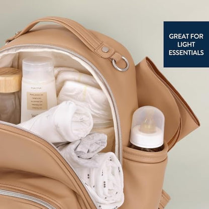 Itzy Ritzy Mini Diaper Bag Backpack – Chic, Compact Mini Plus Backpack with Changing Pad, 10 Pockets (6 Internal, 4 External), Grab-Top Handle & Rubber Feet (Chai) - color: Chai - Plus