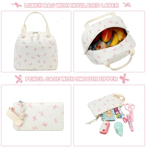 BTOOP School Backpacks for Teen Girls Bookbags Lightweight Kids Backpack School Bags Set with Lunch Box Pencil Case - color: B-pink-bowknot
