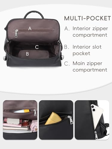 CLUCI Womens Backpack Purse PU Leather Anti-theft Fashion Designer Travel Bag Ladies Shoulder Bags | Purse - color: Top Zip-y Black(2pc)