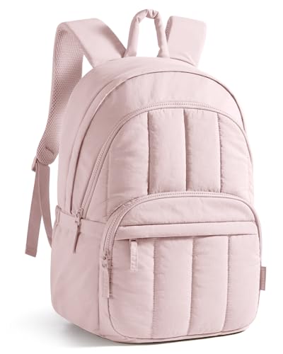 BAGSMART Womens Backpack Travel Laptop Backpack for Women, Quilted College Laptop Bookbag, Work Back Pack for Women, Cute Computer Water-Resistant Casual Daypack, Puffer Soft Pink - color: 05-soft Pink