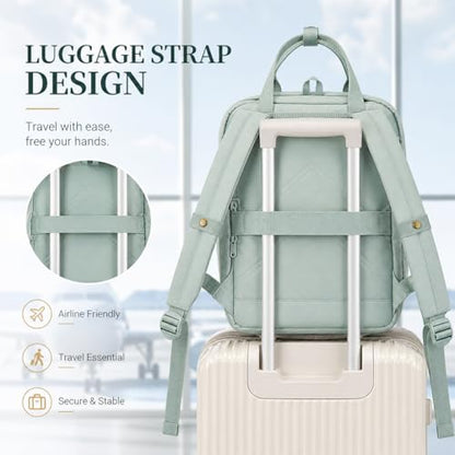 Travel Backpack for Women & Men, Laptop Backpack Fits 15.6 Inch Laptop, Water-Resistant Durable Computer Bag for Work, College & Daily Commute (Light Green) - color: Light Green