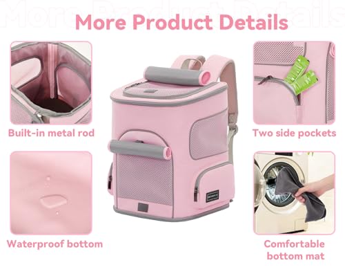 PETSFIT Pet Carrier Backpack with Upgraded Waist Protection, Cat Carrier Backpack Designed for Small Dogs/Cats, Fully Ventilated Collapsible Dog Backpack for Outdoor Traveling Hiking Camping, Pink - color: Pink