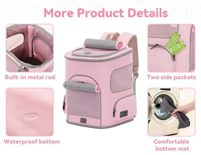 PETSFIT Pet Carrier Backpack with Upgraded Waist Protection, Cat Carrier Backpack Designed for Small Dogs/Cats, Fully Ventilated Collapsible Dog Backpack for Outdoor Traveling Hiking Camping, Pink - color: Pink