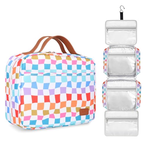 Bosidu Hanging Travel Toiletry Bag,Large Capacity Cosmetic Travel Toiletry Organizer for Women with 4 Compartments & 1 Sturdy Hook,Perfect for Travel/Daily Use/Christmas - color: Multicolor