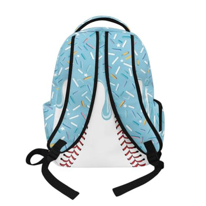 Suobstales Aqua Blue Baseball Ice Cream Drip Print Backpack for Kids Girls Boys Large Capacity Casual Daypack with Adjustable Strap Lightweight Rucksack Bookbag Back to School Gifts for Teens Child - color: Aqua Blue Baseball Ice Cream Drip