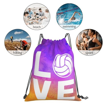 Love Volleyball Unisex Drawstring Backpack Bag Sport Gym Travel Swim Sackpack - color: Love Volleyball1