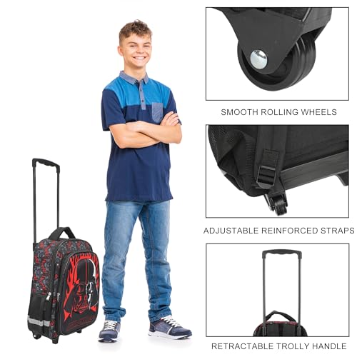 Bioworld Star Wars Darth Vader 16" Rolling Travel Backpack - color: Black, Red & Gray