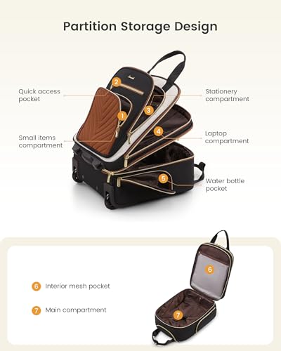 LOVEVOOK Underseat Carry On Luggage with Wheels and Giant Tumbler Holder Pocket, Soft Sided Under Seat Personal Item Suitcase for Travel, Business, Work - color: Black-Grey-Brown