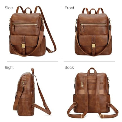 KKXIU Backpack Purse for Women - Multi-pocket Leather backpack for Travel, Work & School with Anti-Theft Lock Pocket, Luggage Strap & Water Bottle Pockets - 13x14x5.2 Inch (B-Brown) - color: B-brown
