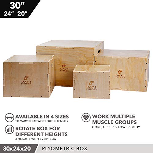 Wood Plyometric Box 30/24/20 by Day 1 Fitness, 3-in-1, for Crossfit Training, Jumps - Heavy-Duty, Non-Slip Plyo Boxes with Rounded Corners for Safety - Durable Conditioning Equipment