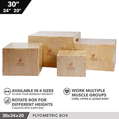 Wood Plyometric Box 30/24/20 by Day 1 Fitness, 3-in-1, for Crossfit Training, Jumps - Heavy-Duty, Non-Slip Plyo Boxes with Rounded Corners for Safety - Durable Conditioning Equipment