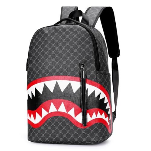 Fashion plaid backpack, lightweight commuting bag, shark mouth design, durable leather material suitable for work commuting (A1) - color: A1